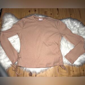 Pink Lily Large Ribbed Shirt with Tie Sides/Ruching - Dusty Pink/Peach Color